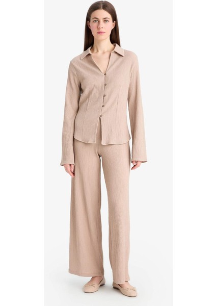 Wide Leg Beli Lastikli Geniş Paça Bürümcük Pantolon F0057AX25SP