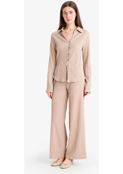 Wide Leg Beli Lastikli Geniş Paça Bürümcük Pantolon F0057AX25SP