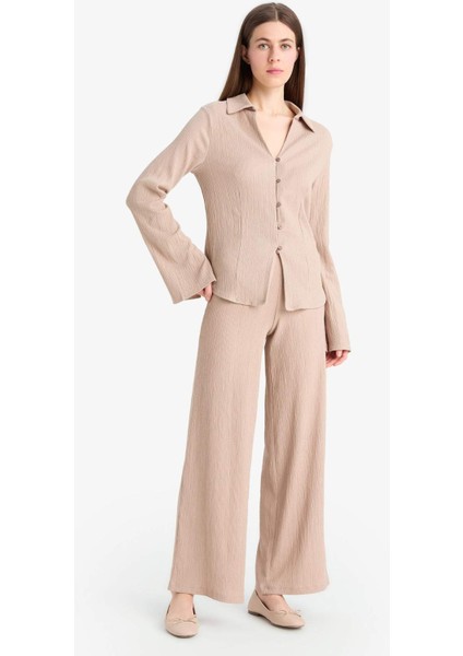 Wide Leg Beli Lastikli Geniş Paça Bürümcük Pantolon F0057AX25SP