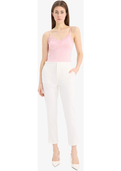 Slim Fit Dar Kesim V Yaka Dantelli Çıtçıtlı Body E8483AX25SP