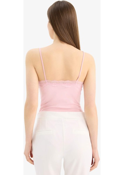 Slim Fit Dar Kesim V Yaka Dantelli Çıtçıtlı Body E8483AX25SP