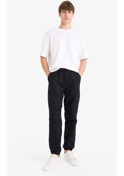 %100 Pamuk Wide Leg Beli Bağcıklı Lastikli Paraşüt Jogger Pantolon E8729AX25AU