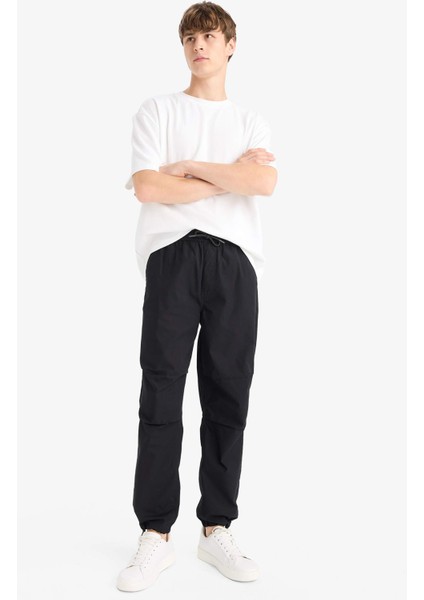 %100 Pamuk Wide Leg Beli Bağcıklı Lastikli Paraşüt Jogger Pantolon E8729AX25AU