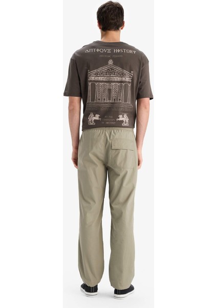 %100 Pamuk Wide Leg Beli Bağcıklı Lastikli Paraşüt Jogger Pantolon E8729AX25AU
