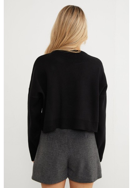 Ayıcık Nakışlı Oversize Crop Kazak