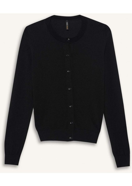 Regular Fit Bisiklet Yaka Basic Düz Düğmeli Triko Hırka