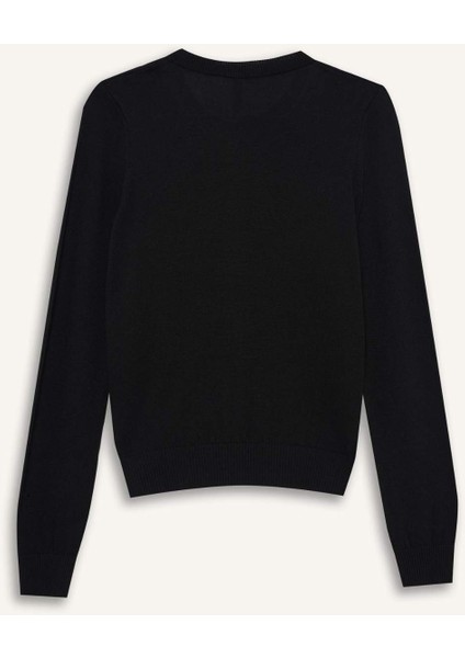 Regular Fit Bisiklet Yaka Basic Düz Düğmeli Triko Hırka