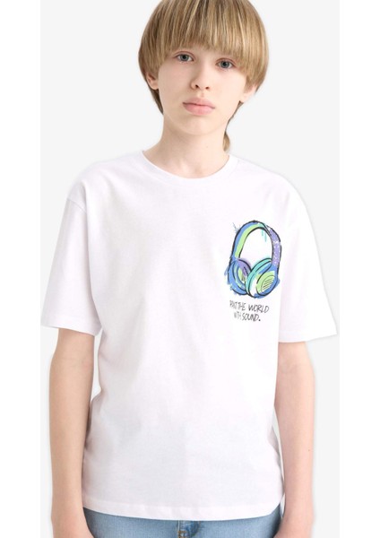 Erkek Çocuk Bisiklet Yaka Baskılı Kısa Kollu Tişört F0177A825SM