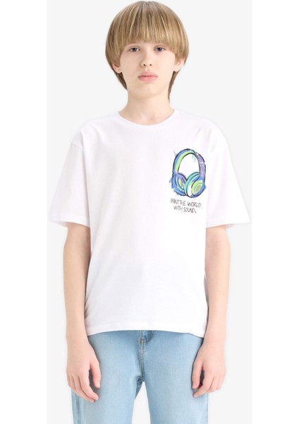 Erkek Çocuk Bisiklet Yaka Baskılı Kısa Kollu Tişört F0177A825SM