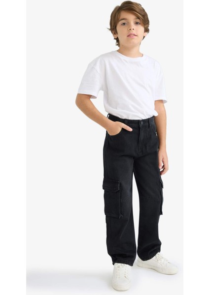 Erkek Çocuk Kargo Fit Düz Paça Jean Pantolon F0489A825AU