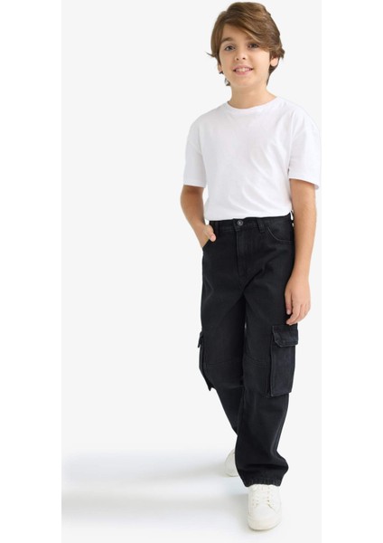 Erkek Çocuk Kargo Fit Düz Paça Jean Pantolon F0489A825AU