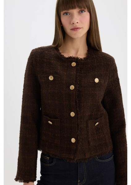 Regular Fit Bisiklet Yaka Tweed Blazer Ceket D8460AX24AU