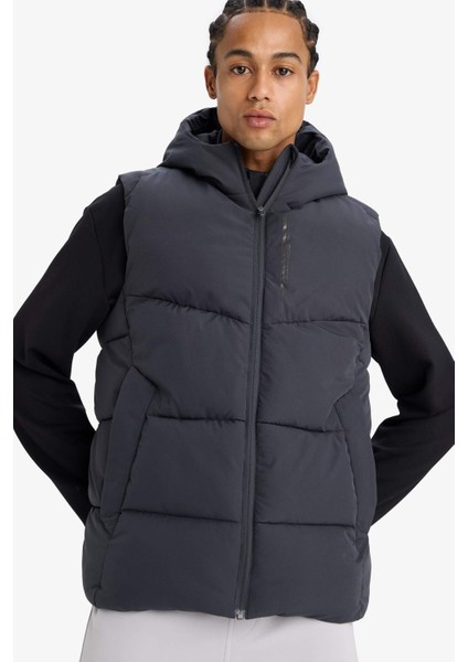 Fit Su İtici Rüzgar Geçirmez Regular Fit Kapüşonlu Fermuarlı Cepli Şişme Yelek E9216AX25AU