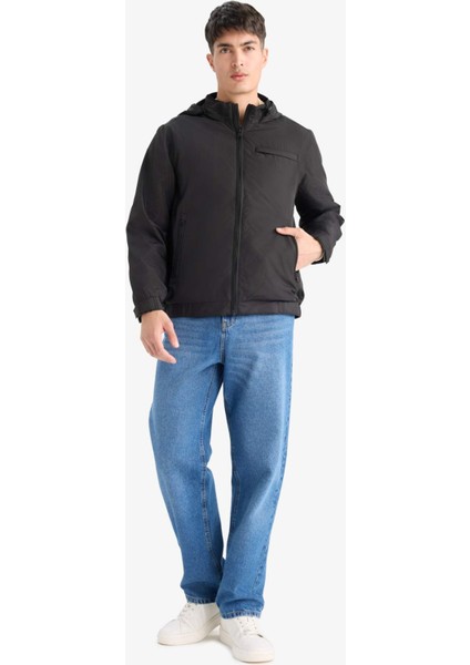 Su İtici Regular Fit Dik Yaka Astarlı Gizli Kapüşonlu Fermuarlı Cepli Mevsimlik Baharlık Mont D7669AX25AU