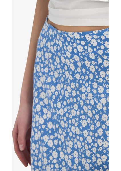 A Kesim Çiçek Desenli Yüksek Bel Yırtmaçlı Midi Etek F0526AX25SP