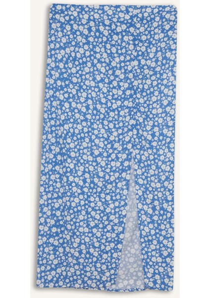 A Kesim Çiçek Desenli Yüksek Bel Yırtmaçlı Midi Etek F0526AX25SP