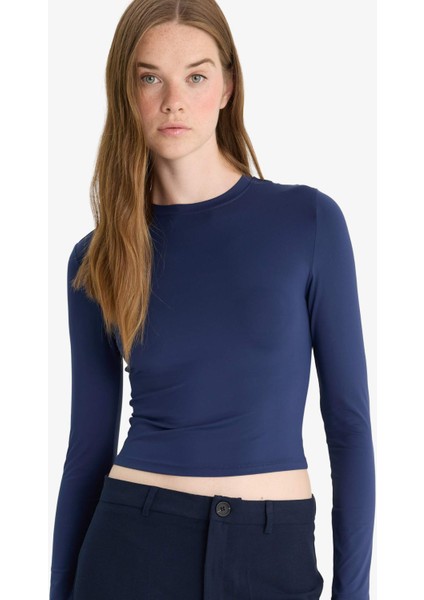 Fitted Bisiklet Yaka Uzun Kollu Tişört D0199AX25AU