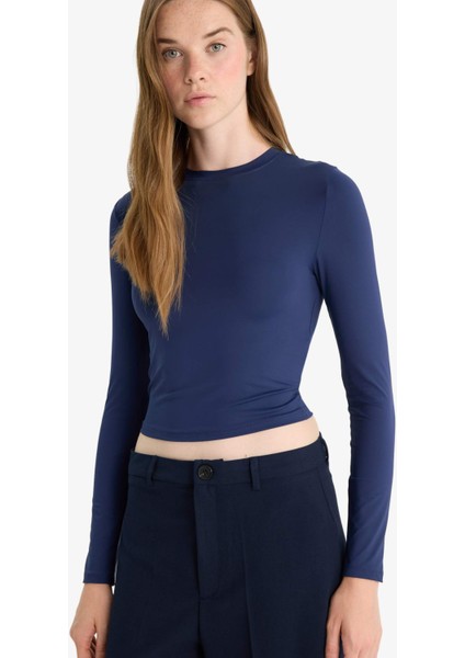 Fitted Bisiklet Yaka Uzun Kollu Tişört D0199AX25AU