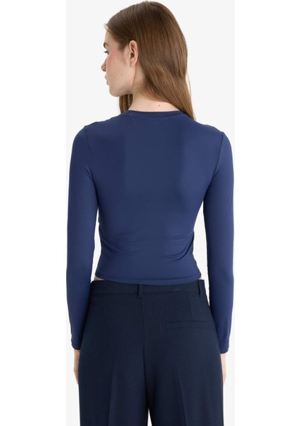 Fitted Bisiklet Yaka Uzun Kollu Tişört D0199AX25AU