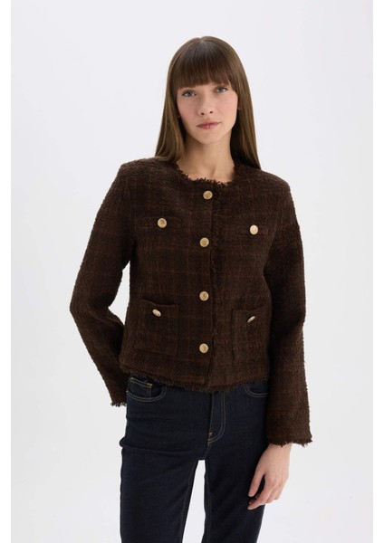 Regular Fit Bisiklet Yaka Tweed Blazer Ceket D8460AX24AU