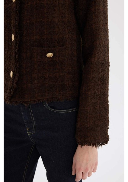 Regular Fit Bisiklet Yaka Tweed Blazer Ceket D8460AX24AU