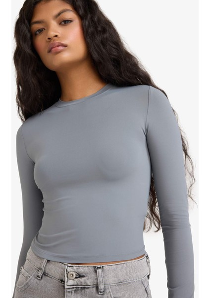 Fitted Bisiklet Yaka Uzun Kollu Tişört D0199AX25AU