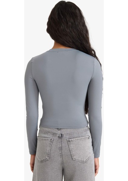 Fitted Bisiklet Yaka Uzun Kollu Tişört D0199AX25AU