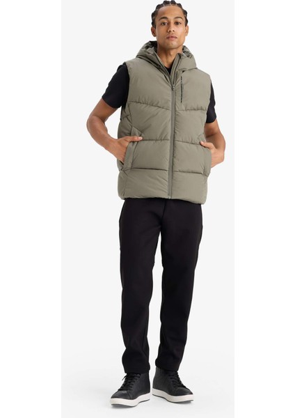 Fit Su İtici Rüzgar Geçirmez Regular Fit Kapüşonlu Fermuarlı Cepli Şişme Yelek