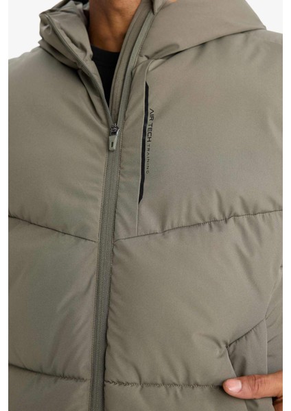 Fit Su İtici Rüzgar Geçirmez Regular Fit Kapüşonlu Fermuarlı Cepli Şişme Yelek