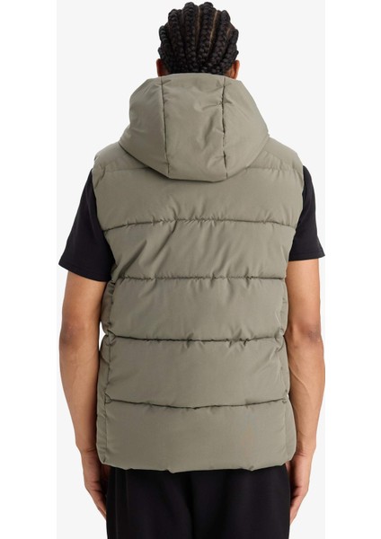 Fit Su İtici Rüzgar Geçirmez Regular Fit Kapüşonlu Fermuarlı Cepli Şişme Yelek