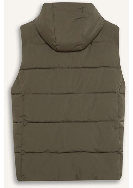 Fit Su İtici Rüzgar Geçirmez Regular Fit Kapüşonlu Fermuarlı Cepli Şişme Yelek