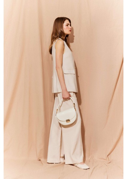 Wide Leg Tensel Kumaş Palazzo Pantolon Cepli Yüksek Bel Uzun Geniş Paça E8502AX25SM