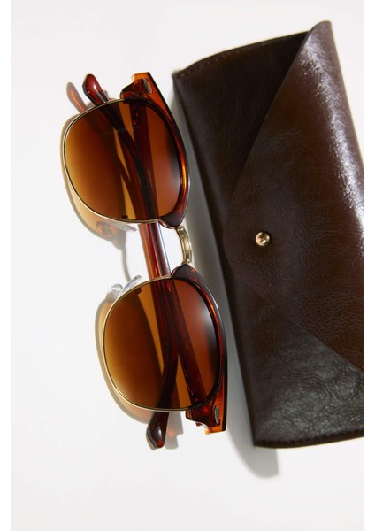 Kadın Klasik Kahve Metal Çerçeve Kahve Cam UV Güneş Gözlüğü F0611AXNS