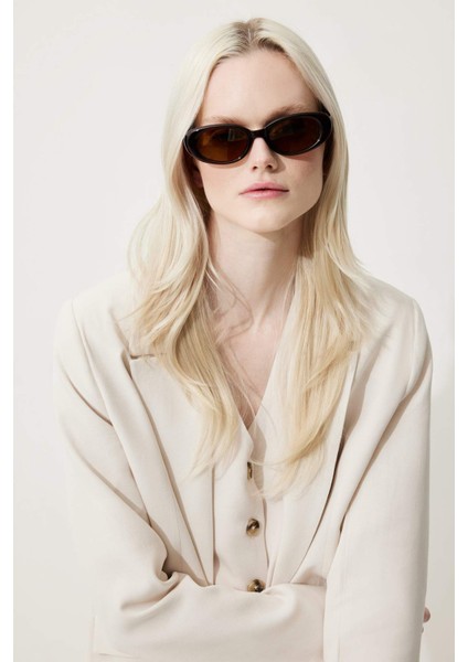 Kadın Yuvarlak Kahve Plastik Çerçeve Kahve Cam UV Güneş Gözlüğü F0583AXNS