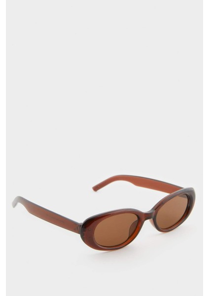 Kadın Yuvarlak Kahve Plastik Çerçeve Kahve Cam UV Güneş Gözlüğü F0583AXNS