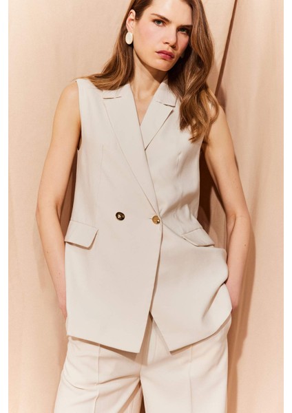 Regular Fit Ceket Yaka Tensel Blazer Yelek E8487AX25SM