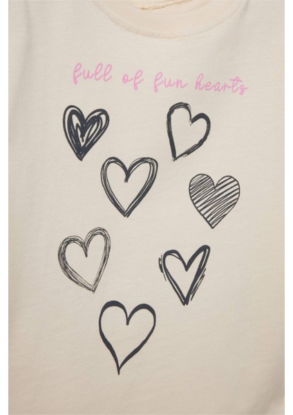 Kız Bebek Bisiklet Yaka Kalp Desenli 2'li Uzun Kollu Tişört E9012A525AU