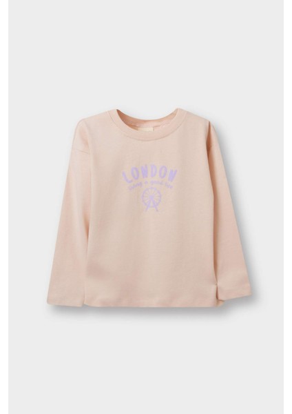 Kız Bebek Bisiklet Yaka Kalp Desenli 2'li Uzun Kollu Tişört E9012A525AU