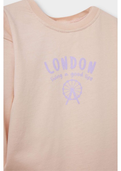 Kız Bebek Bisiklet Yaka Kalp Desenli 2'li Uzun Kollu Tişört E9012A525AU