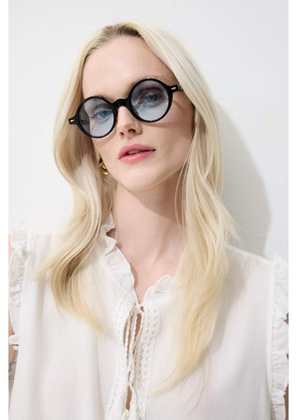 Kadın Yuvarlak Şeffaf Plastik Çerçeve Degrade Cam UV Güneş Gözlüğü F0614AXNS