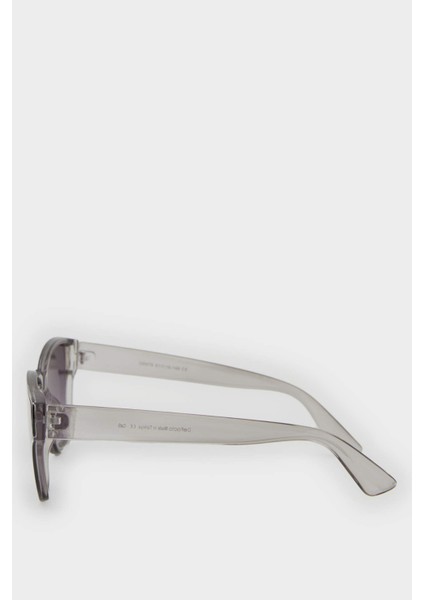 Kadın Oval Beyaz Transparan Çerçeve Siyah Cam UV Güneş Gözlüğü F0616AXNS