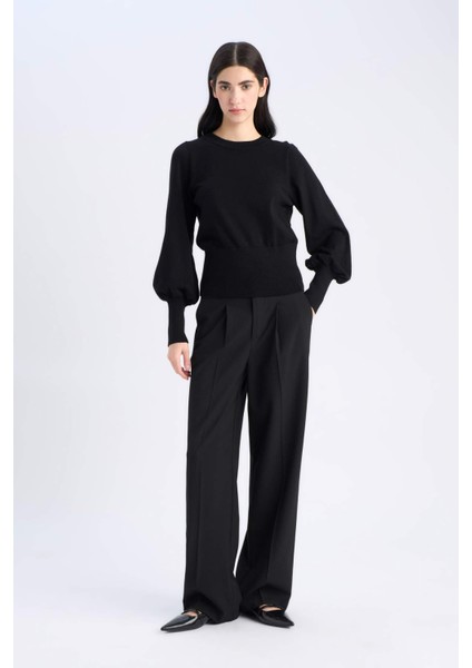 Regular Fit Bisiklet Yaka Basic Düz Triko Kazak F0542AX24CW