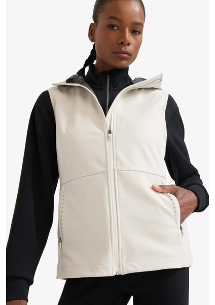 Fit Su Geçirmez Slim Fit Dar Kesim Kapüşonlu Fermuarlı Sporcu Softshell Yelek D6083AX25AU