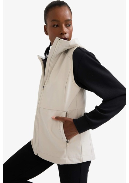Fit Su Geçirmez Slim Fit Dar Kesim Kapüşonlu Fermuarlı Sporcu Softshell Yelek D6083AX25AU