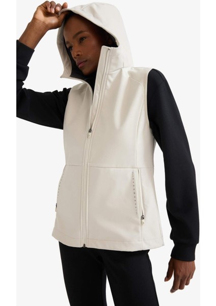 Fit Su Geçirmez Slim Fit Dar Kesim Kapüşonlu Fermuarlı Sporcu Softshell Yelek D6083AX25AU