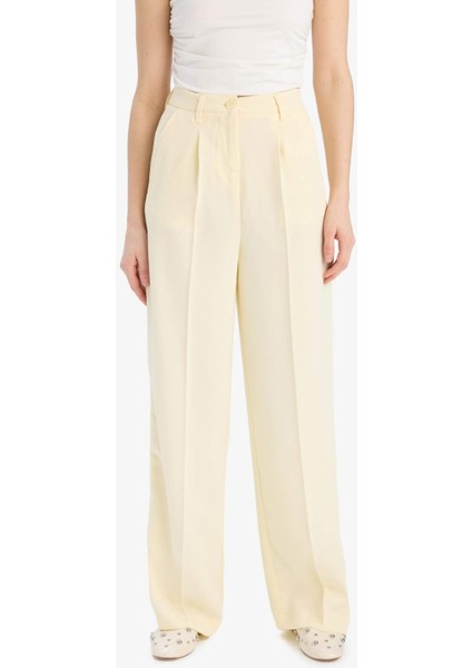 Wide Leg Krep Kumaş Palazzo Pantolon Cepli Yüksek Bel Uzun Boy Geniş Paça F0083AX25SM