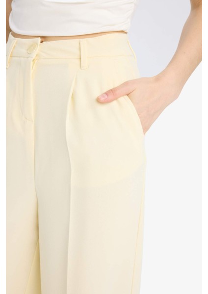 Wide Leg Krep Kumaş Palazzo Pantolon Cepli Yüksek Bel Uzun Boy Geniş Paça F0083AX25SM