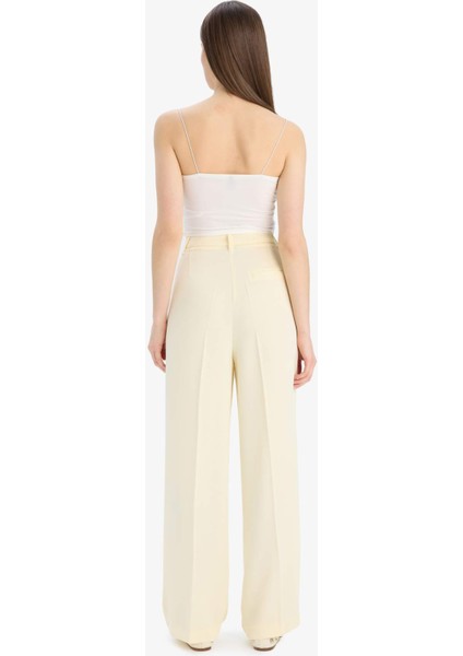 Wide Leg Krep Kumaş Palazzo Pantolon Cepli Yüksek Bel Uzun Boy Geniş Paça F0083AX25SM