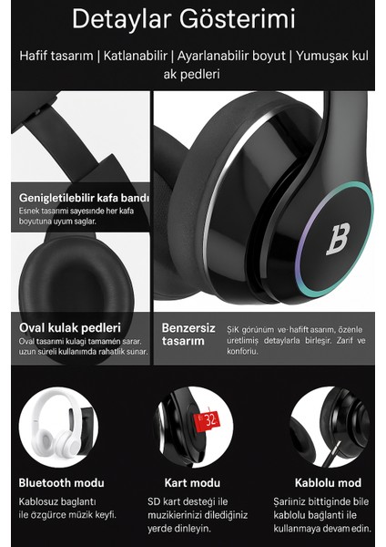 Kablosuz Kulaküstü Bluetooth Kulaklık Stereo-Mikrofon-Aux Sd Kart HK-035 fırsatları