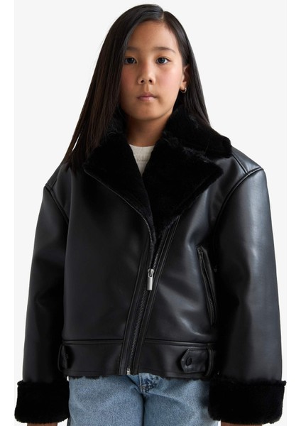 Kız Çocuk Ceket Yaka Suni Kürk Astarlı Mont F0562A825AU